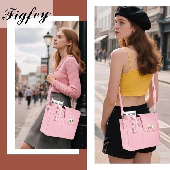 Waterproof Faux Leather Crossbody Bag with Cup Holder and Organizer - Picture 5 of 6